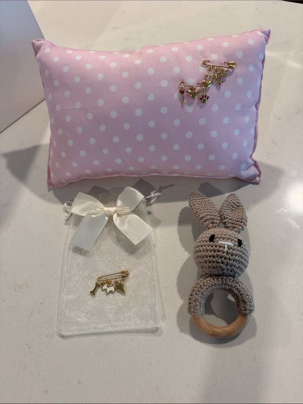 Gold Animal Charm Safety Pin with Pink Accents for Kids
